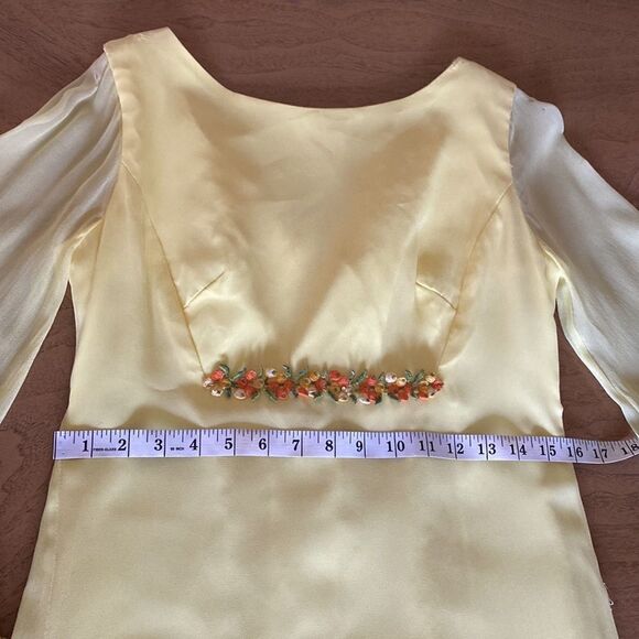 Vintage Lemon Yellow 60s/ 70s Maxi Chiffon Gown - Picture 9 of 16